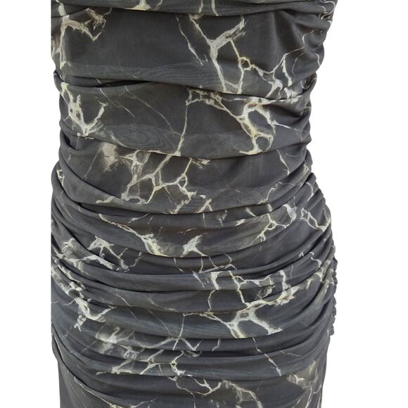 ZARA Ruched Mesh Strapless Mini Dress S Green Marble Camo Y2K Clubwear - Picture 5 of 7